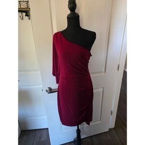 Intermission size 10 deep burgundy red  off the left shoulder dress